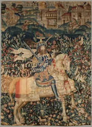 Wandteppich, der Gottfried von Bouillon darstellt